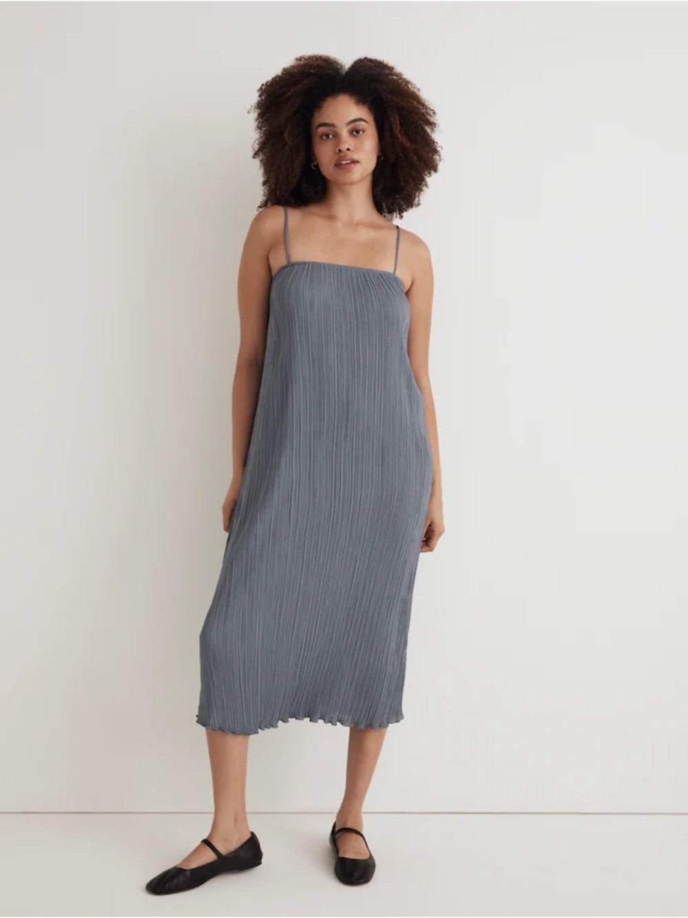 Madewell The Goldie Dress in Plissé (Teapot Blue)